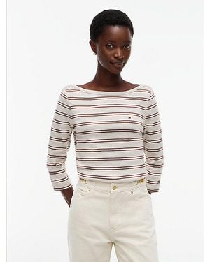 Tommy Hilfiger Slim Fit T-Shirt Met Boothals En 3 4 Mouwen - Wit