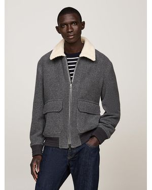 Tommy Hilfiger Smart Casual Wool Blend Flight Jacket - Grey