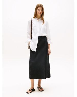 Tommy Hilfiger Linen Blend Wrap Straight Midi Skirt - White