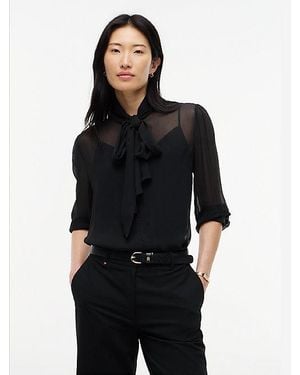 Tommy Hilfiger Regular Fit Crinkle Georgette Blouse Met Strik - Zwart