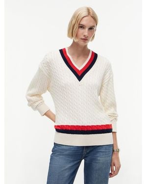 Tommy Hilfiger Cable Knit Relaxed V-Neck Jumper - White
