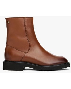 Tommy Hilfiger Bottines En Cuir À Bout Carré - Marron