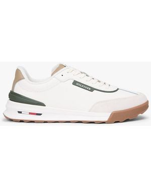 Tommy Hilfiger Retro Mixed Texture Trainers With Leather - White