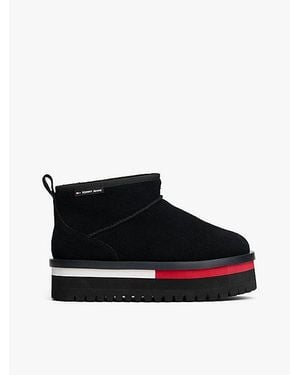 Tommy Hilfiger Suede Platform Cleat Warm Lined Snow Boots - Black