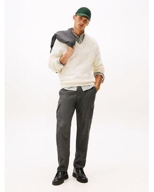 Tommy Hilfiger Smart Casual Herringbone Tapered Cargo Trousers - Natural