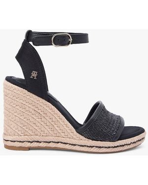 Tommy Hilfiger Raffia Strap High Wedge Espadrilles - Black