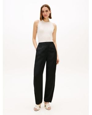 Tommy Hilfiger Linen Blend Barrel Leg Ankle Trousers - White