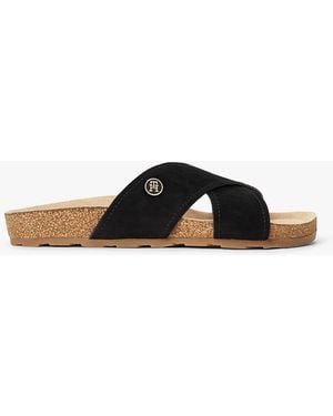Tommy Hilfiger Suede Strap Cork Sandals - Black