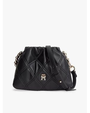 Tommy Hilfiger Quilted Crossbodytas Met Ketting En Th-Monogram - Zwart