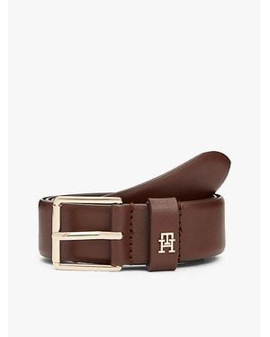 Tommy Hilfiger Cinturón De Piel Con Monograma Th - Marrón