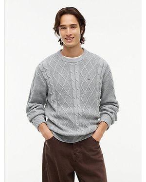Tommy Hilfiger Tommy Jeans Tommy Flag Cable Knit Jumper - Grey