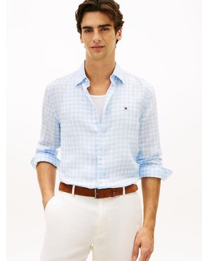 Tommy Hilfiger Regular Fit Gingham Check Pure Linen Shirt - White