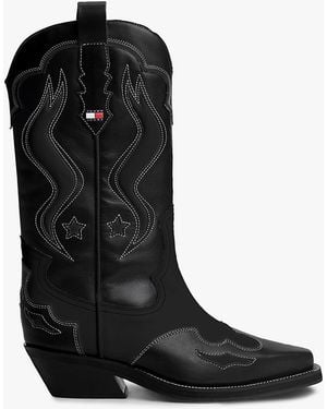 Tommy Hilfiger Archive Leather Colour-Blocked Cowboy Boots - Black