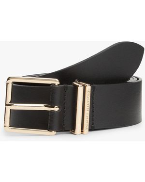 Tommy Hilfiger Double Keeper Square Buckle Leather Belt - Black