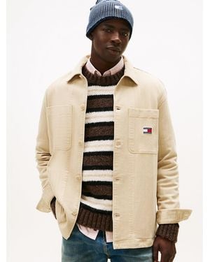 Tommy Hilfiger Oversized Fit Herringbone Twill Overshirt - Natural