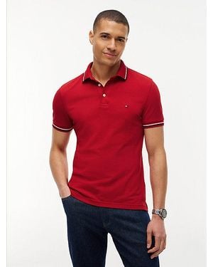 Tommy Hilfiger Slim Fit Piqué Poloshirt Met Streepdetail - Rood
