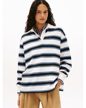 Tommy Hilfiger Stripe Relaxed Terry Rugby Shirt - Blue