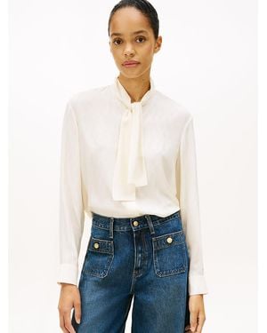 Tommy Hilfiger Regular Fit Silk Blend Flag Jacquard Shirt - White