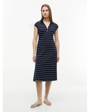 Tommy Hilfiger Pique Henley Midi Polo Dress - Blue