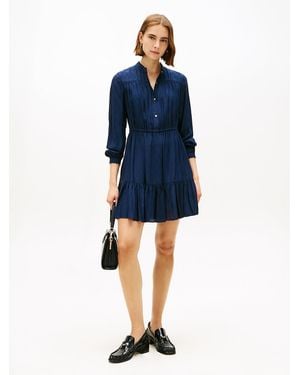 Tommy Hilfiger Diamond Flag Jacquard Tiered Mini Dress - Blue