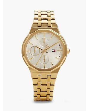 Tommy Hilfiger Geometric Bezel Plated Stainless Steel Watch - Metallic