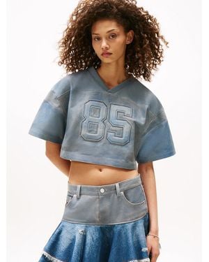 Tommy Hilfiger Tommy Girl Leather V-neck Boxy Top - Blue