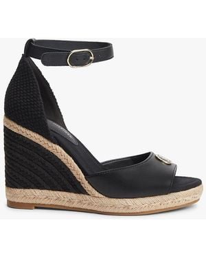 Tommy Hilfiger Logo Plaque Leather Wedge Heel Espadrilles - White