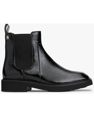 Tommy Hilfiger Patent Crinkle Leather Chelsea Boots - Black