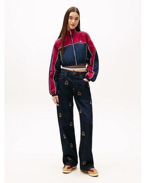 Tommy Hilfiger Mia Crest Embroidery Relaxed Straight Leg Jeans - Blue