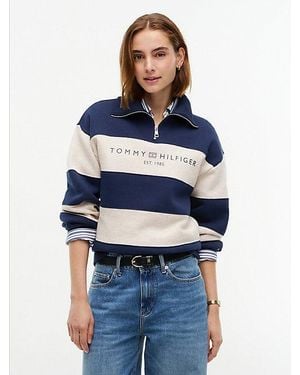 Tommy Hilfiger Sudadera Amplia Con Cremallera De Un Cuarto - Azul