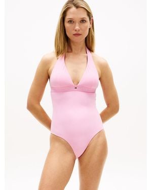 Tommy Hilfiger Original Logo Halterneck Swimsuit - Pink