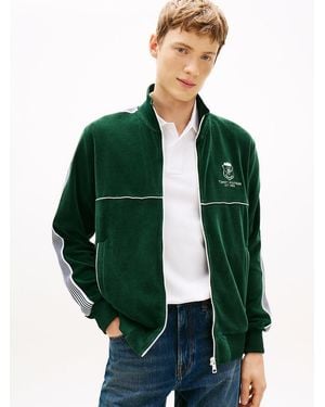 Tommy Hilfiger Colour-Blocked Velour Zip-Thru Track Jacket - Green