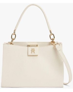 Tommy Hilfiger Satchel Con Finitura Zigrinata E Monogramma - Neutro