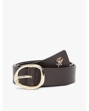 Tommy Hilfiger Cinturón De Piel Con Hebilla Esculpida - Marrón