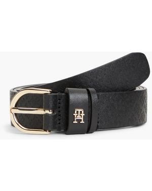 Tommy Hilfiger Th Monogram Debossed Leather Belt - Black