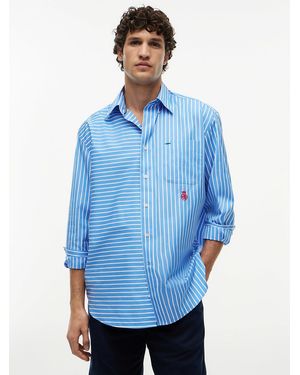 Tommy Hilfiger Oversized Fit Mixed Stripe Poplin Shirt - Blue