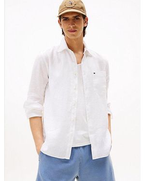 Tommy Hilfiger Camisa De Puro Lino De Corte Regular - Blanco