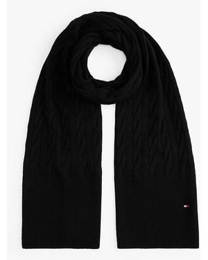 Tommy Hilfiger Hilfiger Flag Cable Knit Wool Blend Scarf - Black
