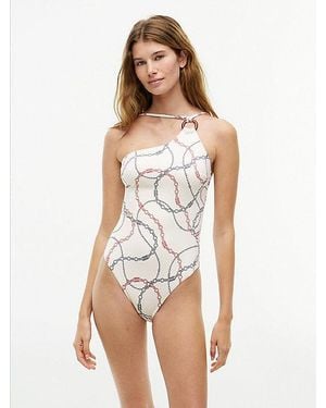 Tommy Hilfiger Asymmetrisch Badpak Met Print En Ring - Wit