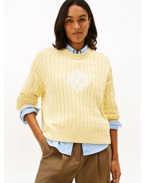 Tommy Hilfiger Logo Embroidery Relaxed Cable Knit Jumper - Yellow