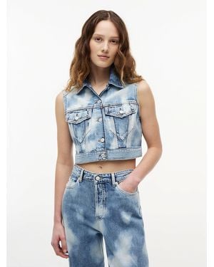 Tommy Hilfiger Tie-Dye Denim Cropped Trucker Vest - Blue