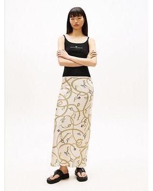 Tommy Hilfiger Falda Larga Slim Con Estampado De Cadenas - Metálico