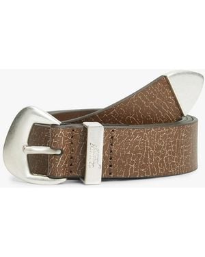 Tommy Hilfiger Abstract Buckle Cracked Leather Belt - Brown