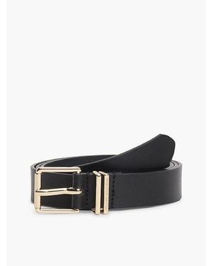 Tommy Hilfiger Leren Riem Met Vierkante Gesp En Dubbele Lus - Zwart