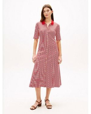 Tommy Hilfiger Tone Button Midi Polo Dress - Pink