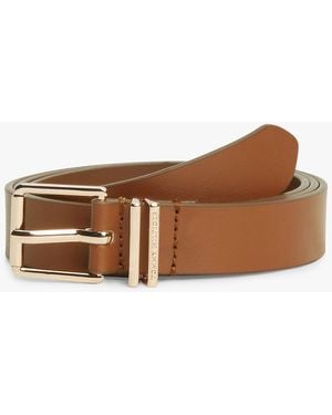 Tommy Hilfiger Square Buckle Logo Keeper Leather Belt - Brown