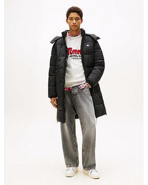 Tommy Hilfiger Longline Relaxed Fit Parka Met Capuchon - Zwart