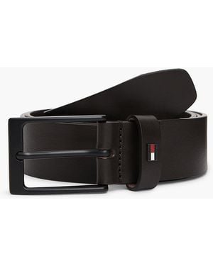 Tommy Hilfiger Enamel Flag Rectangular Buckle Leather Belt - Brown