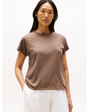 Tommy Hilfiger Getextureerd T-Shirt Met Ronde Hals - Bruin
