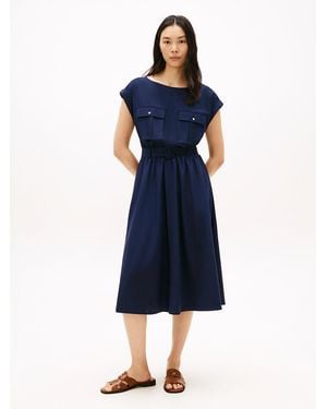 Tommy Hilfiger Belted Relaxed Midi Dress With Wool - Blue
